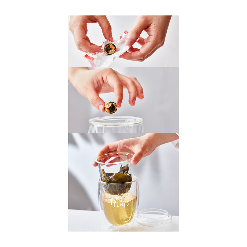 Brew: Drop 1 Tea BonBon into about 250–300ml of hot water (90°C or above).